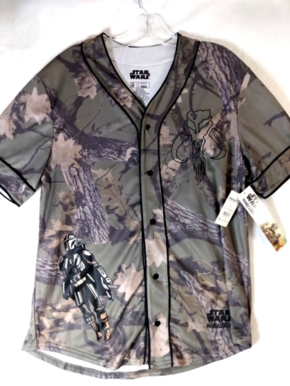 NEW Star Wars Mandolorian Camo Baseball Style Jersey Button Up Shirt Men's M